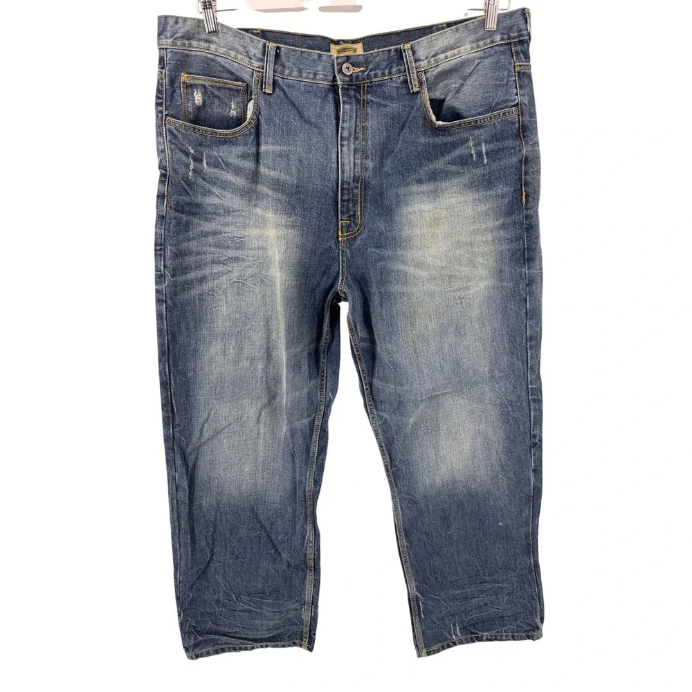 Vintage  Foundry Supply Co Mens‎ Jeans 44x30 Blue Whiskering Fade Straight Leg